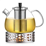 Ecooe 1.5L Teekanne mit Stövchen, Teekanne Glas und Teewärmer Edelstahl
